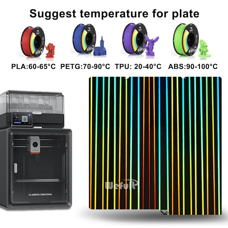 Wefuit JUUPINE 264x276mm H1H Build Plate for Anycubic Kobra S1 3D Printer,Kobra S1 Build Plate Spring Steel Sheet Plate,Double Sided Smooth Board Heated Bed Spring Steel Flexible Platform - Image 5